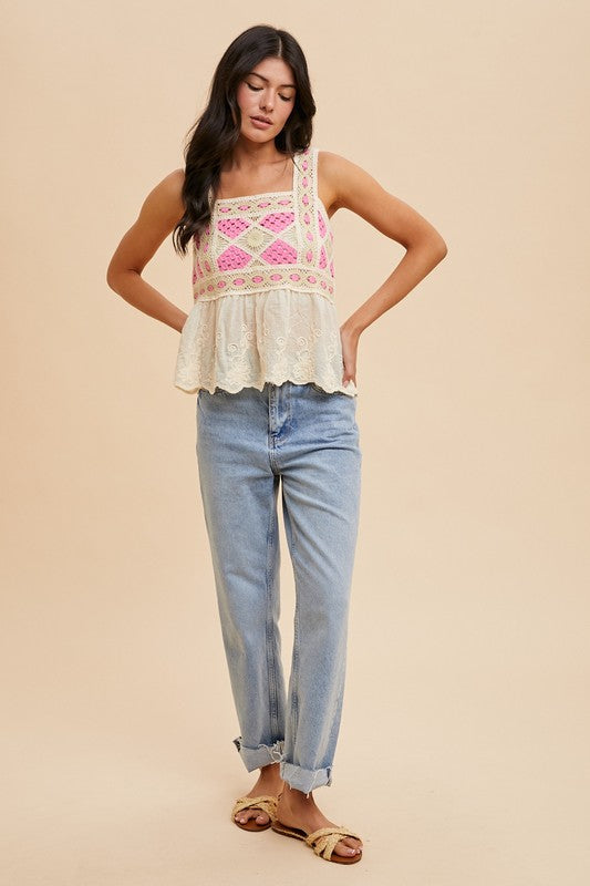 HOT PINK CROCHET TANK MIXED MEDIA