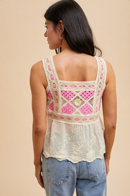 HOT PINK CROCHET TANK MIXED MEDIA