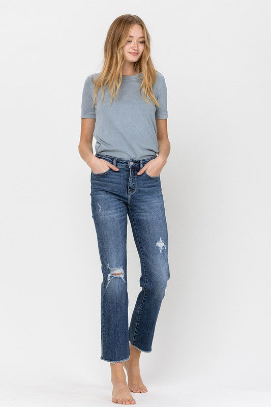 VERVET MID RISE DISTRESSED RELAXED STRAIGHT DENIM JEANS CONNIE
