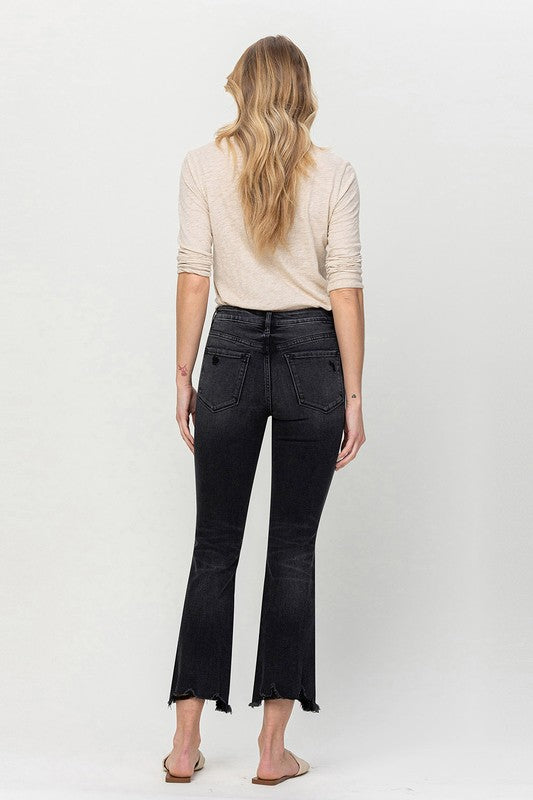 FLYING MONKEY MID RISE DISTRESSED HEM CROP FLARE TALIA TRIAL THING