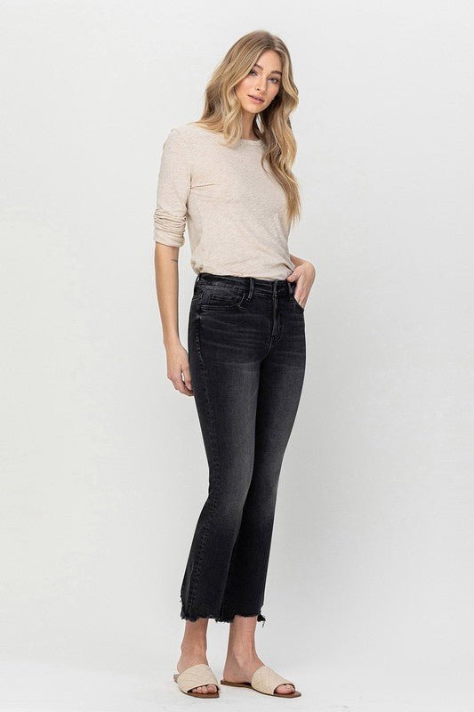 FLYING MONKEY MID RISE DISTRESSED HEM CROP FLARE TALIA TRIAL THING