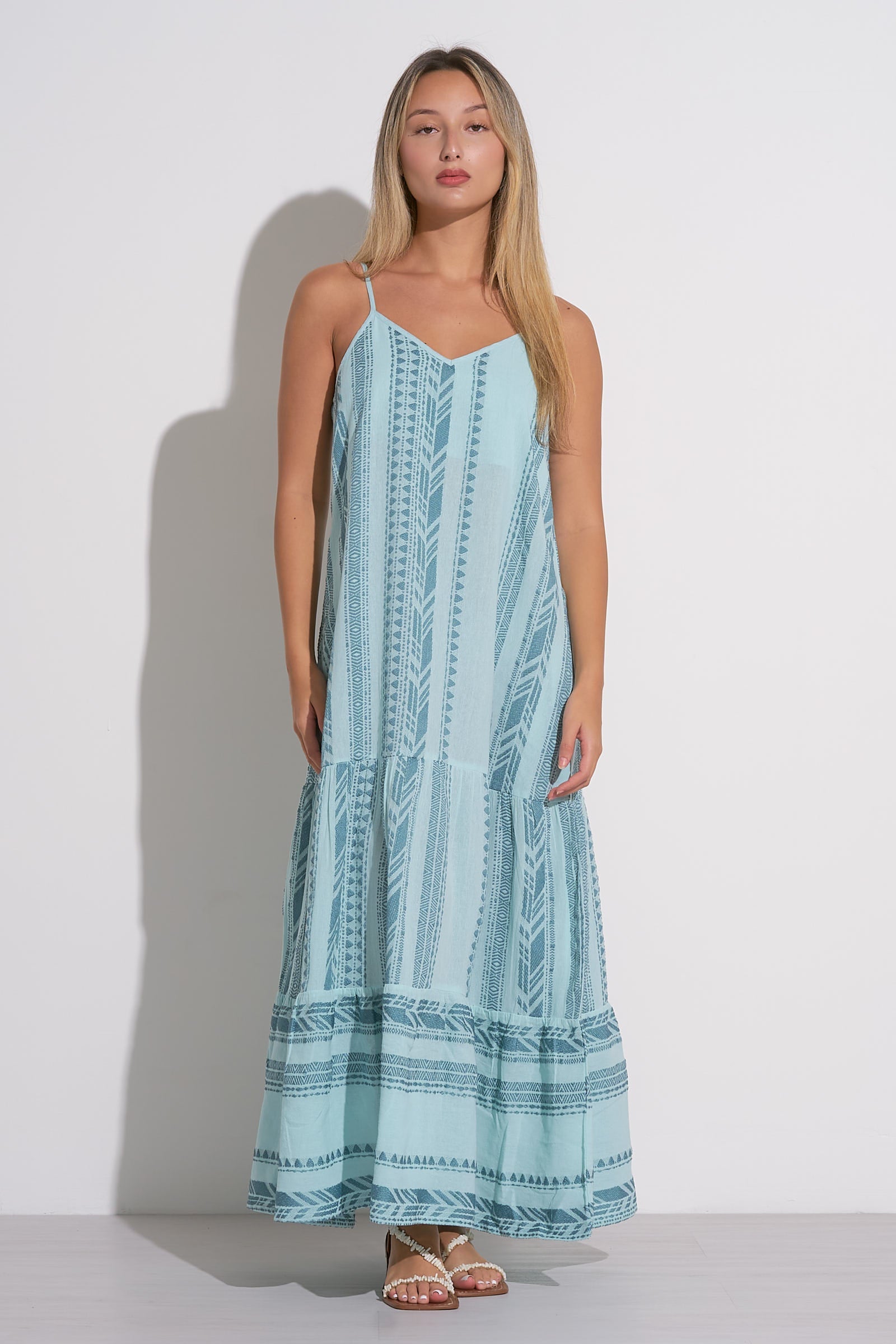 ELAN ARIA BLUE SPAGHETTI STRAP MAXI DRESS